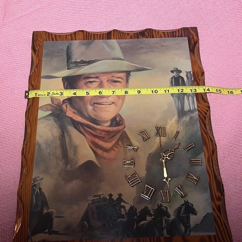 Vintage John Wayne Wood Wall Clock Western Decor The Duke Americana 19x15
